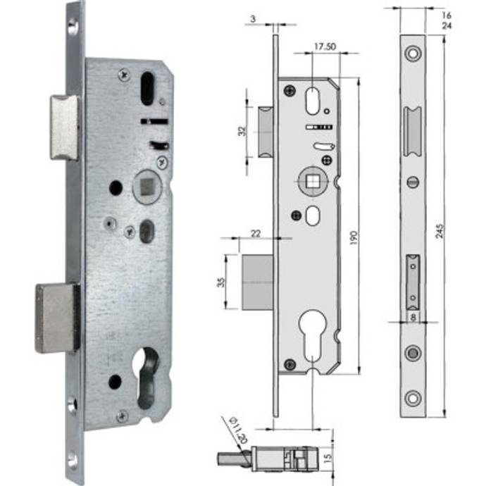 Serrure pz à entailler pz 25/92 réversible.