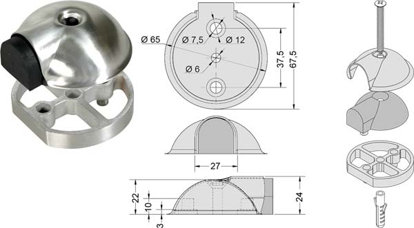 Arrêt de porte sol inox brossé.