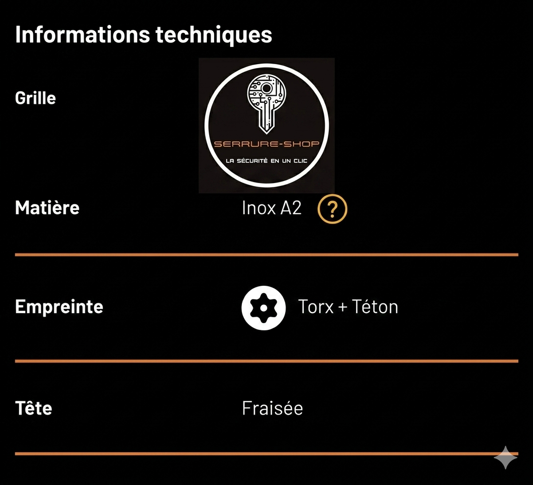 Vis de fixation de cylindre inviolable + embout.