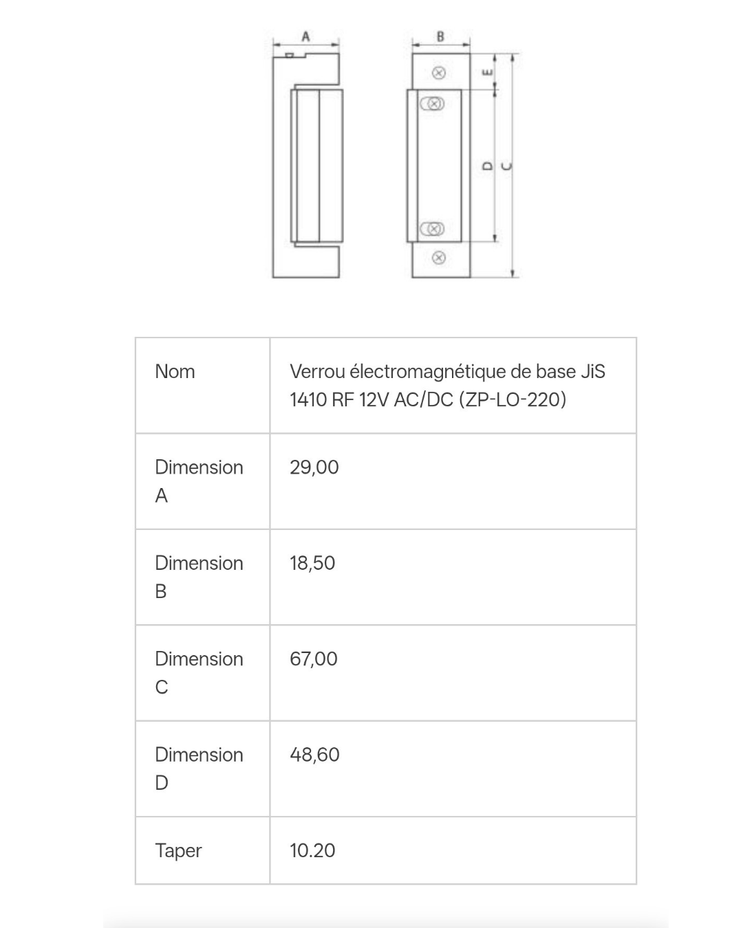 Gâche électrique radiale 12-24V AC-DC