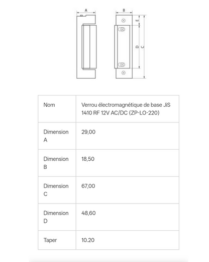 Gâche électrique radiale 12-24V AC-DC